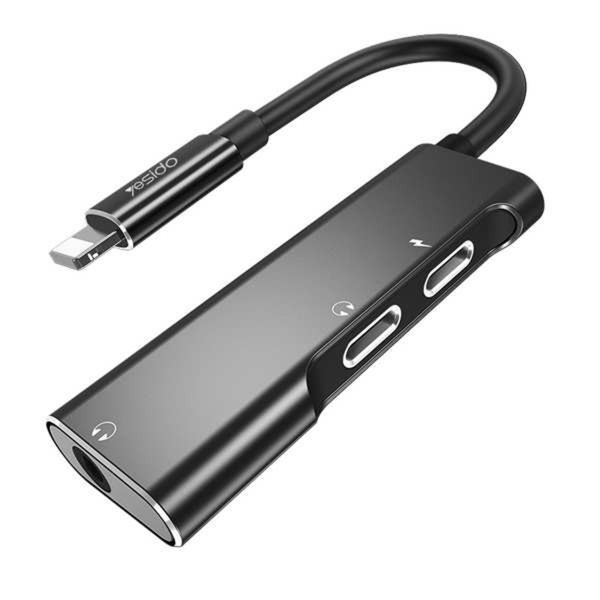 Adaptador Audio Lightning A 3.5mm iPhone iPad Yesido Yau-13 Negro