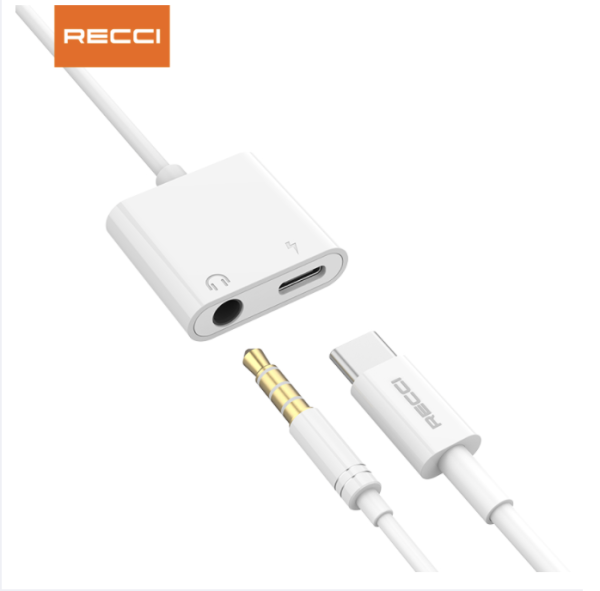 Adaptador Recci Tipo C a 3.5mm + Tipo C Carga Llamadas Blanco - Imagen 2