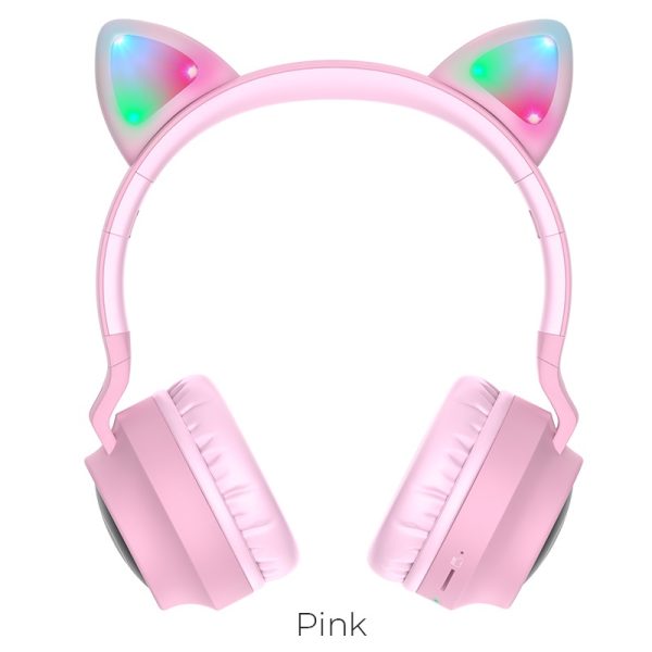 audifonos bluetooth hoco w27 gato rosado
