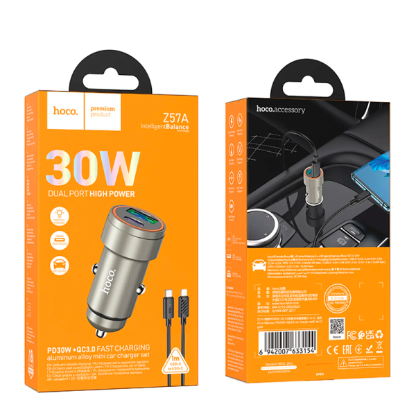 cargador de auto dual usb tipo c hoco z57a glorious + cable tipo c (copia)